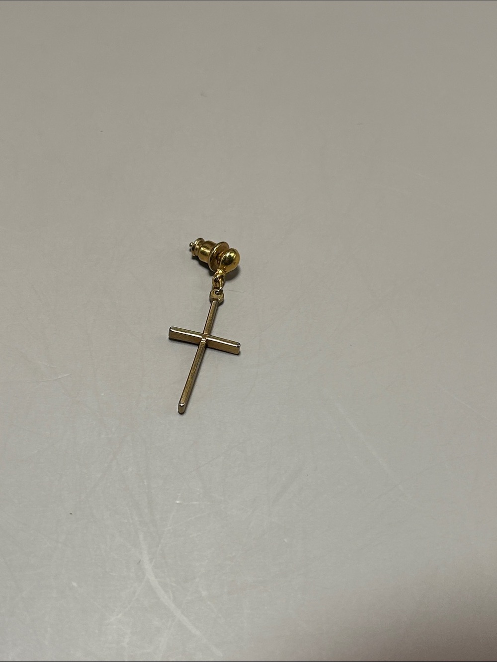 Gold Tone Cross Drop Earring - Single Stud